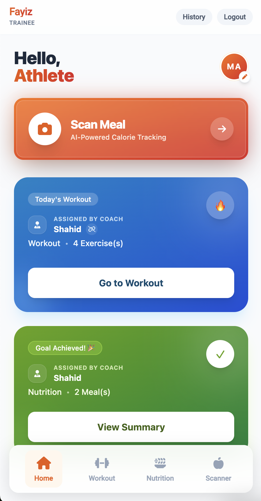 AeroxFit Trainer Dashboard: Centralized dashboard for personal trainers to manage clients and view fitness cycles.